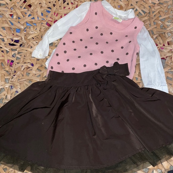 Girls 3T Set Brown Skirt, white blouse and vest - Picture 1 of 8